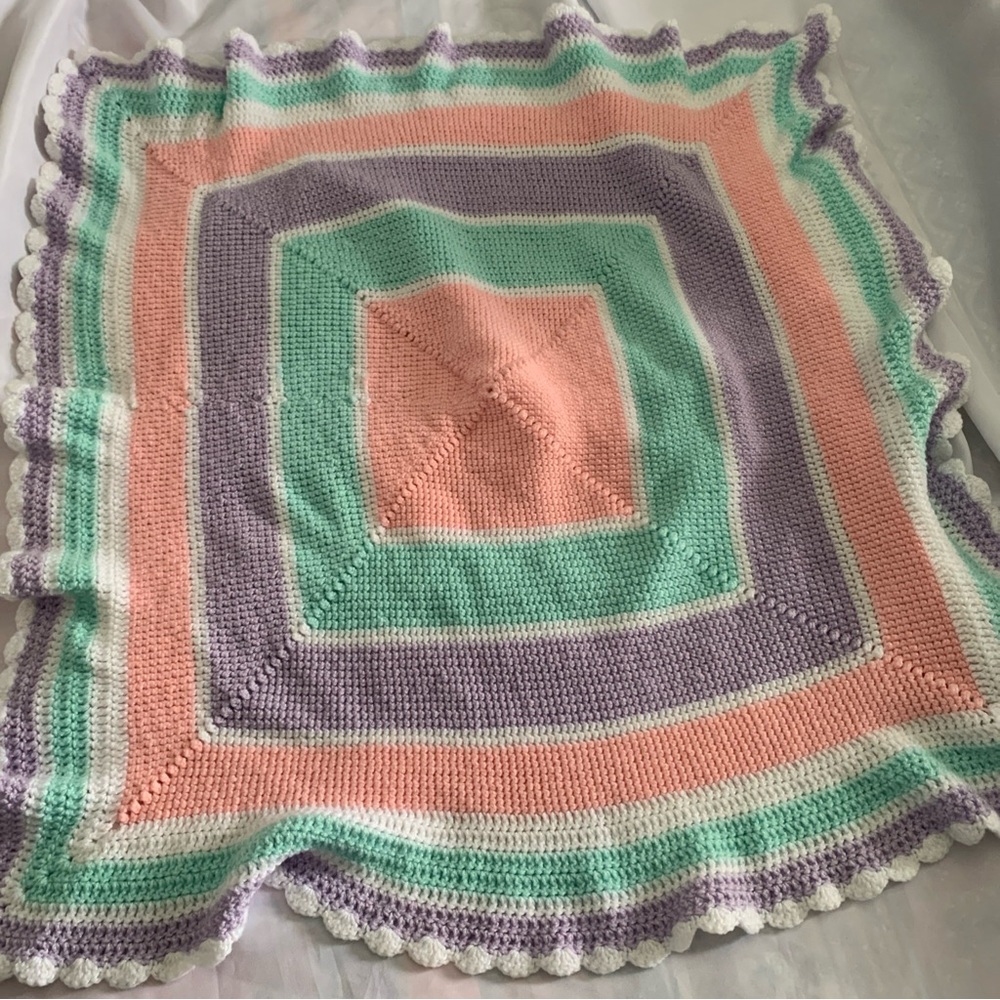 Handmade Pastel Crochet Granny Square Baby Blanket 33”x33”